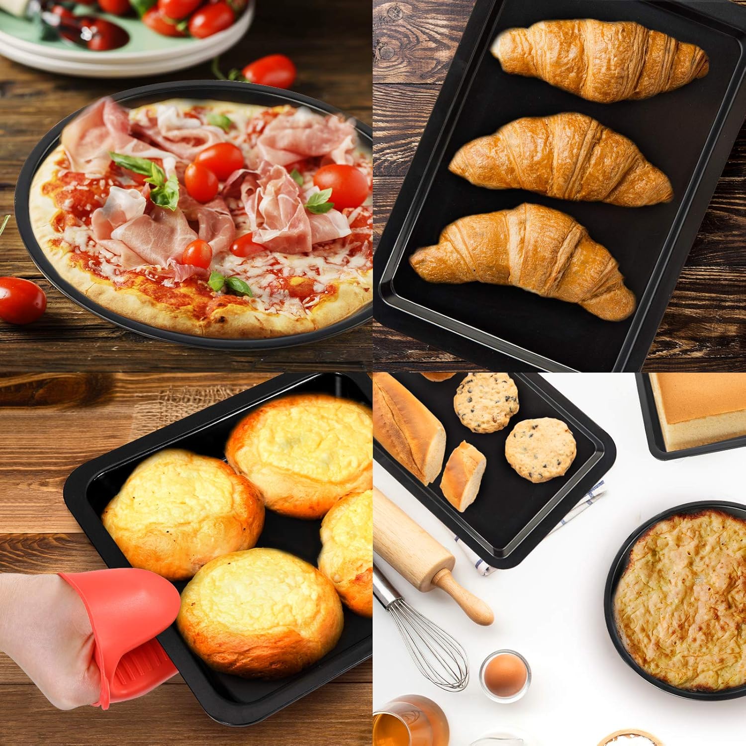 5 Pcs Nonstick Bakeware Set, Carbon Steel Baking Set Include Loaf Pan, Cookie Sheet, Loaf Pan, Square Pan, Round Cake Pan, 12 Cups Muffin Pan, 2 Mini Oven Mitts, 1 Round Dish Sponge and 1 Basting Brush: Kitchen & Dining