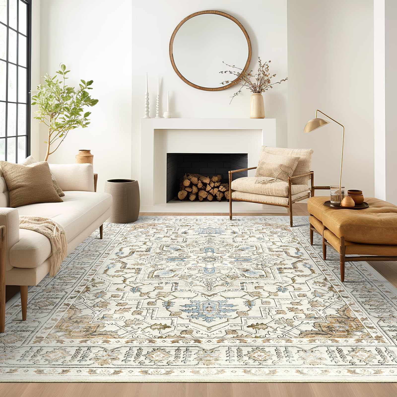 befbee 6x9 Area Rug for Living Rooms, Stain Resistant Neutral Washable Rugs for Dining Rooms, Floral Vintage Non-Slip Thin Large Size Area Rugs(Beige) Image befbee 6x9 Area Rug for Living Rooms, Stain Resistant Neutral Washable Rugs for Dining Rooms, Floral Vintage Non-Slip Thin Large Size Area Rugs(Beige) Image