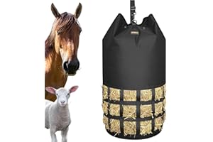 MIYABALA Hay Bags for Horses, Large Slow Feed Hay Bags with Cylindrical Hay Nets Design for Goats,Horse,Donkey, Large Opening with Drawstring and Adjustable Strap for Easy Hanging