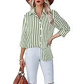 hearain Super Soft Women's Striped Button Down Shirts Linen Dress Shirts Casual Long Sleeve Blouses Tops