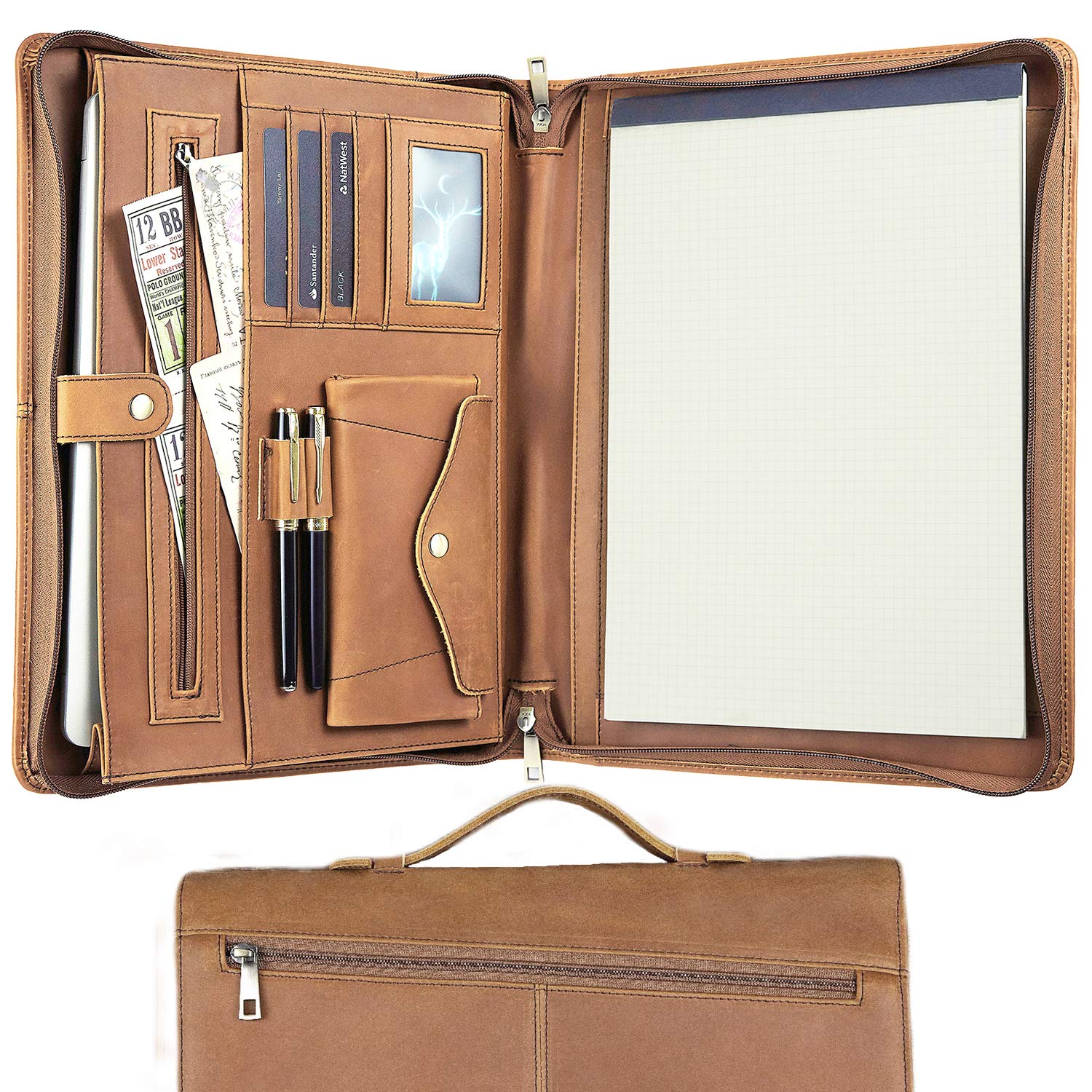 Padfolio Zipper Resume Portfolio for Men/Women Leather Portfolio Folder
