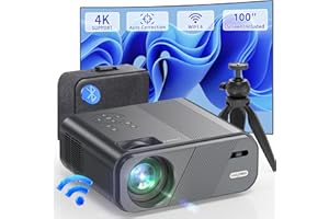HOVOBO Projector with WiFi and Bluetooth, 600 ANSI 18000L 1080P, 4K Portable Projector, Auto 6D Keystone 50% Zoom, 450 '' Home Outdoor Movie Projector for PC TV Stick, iOS, Android