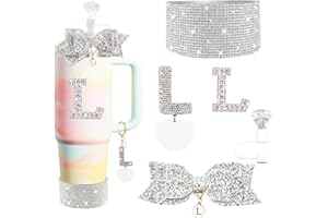 XIANGYUAN Stanley Cup Accessory Set Includes 10mm Straw Cover,Bow Cup Decoration,Personalized Stickers for Water Bottle and Other Accessories,Suitable for 30and40oz Stanley Cup (L)