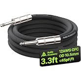 AA AUDIO ACCESSORY Speaker Cable 1/4 Inch 3.3ft 12 AWG Kevlar Nylon Braided | 10.5mm TS Guitar Speaker Cable Low Capacitance <45pF/ft Triple Shielded Amp Head to Cabinet Cord for Marshall Boss Orange EVH
