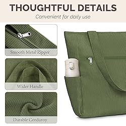 Buringer Corduroy Tote Bag for Women Large Shoulder