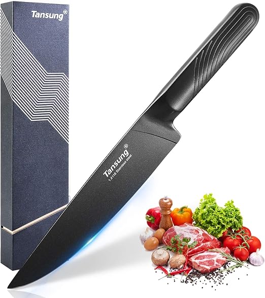 TANSUNG Coltello da Cucina, Coltello da Chef e Cuoco, Lama 19cm con Acciaio Composito Tedesco ad Alto Contenuto di Carbonio, e Manico Ergonomico con Impugnatura Comoda, Ben bilanciato ed affilato