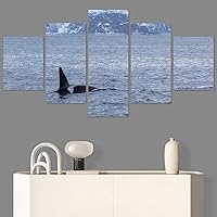 SIGNWIN 5 Panel Canvas Wall Art Modern Art Dolphin Expressive Marine Life Multicolor Nautical Photography Whale for Home Decorations Ready to Hang - 60