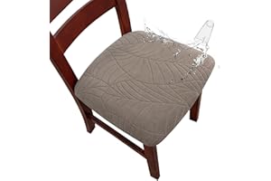 Genina Waterproof Seat Covers for Dining Room Chairs, Stretch Chair Seat Covers Removable Washable Dinning Room Kitchen Chair Cushion Slipcovers (Leaves-Taupe, 4 PCS)