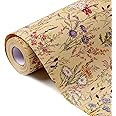Tyzarglef Wild Flower Wrapping Paper Roll, 17 Inches x 32.8 Feet Kraft Floral Design Wrapping Paper for Women Girls Gifts, Bi