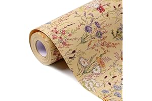 Tyzarglef Wild Flower Wrapping Paper Roll, 17 Inches x 32.8 Feet Kraft Floral Design Wrapping Paper for Women Girls Gifts, Bi