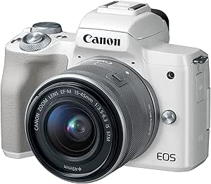 Canon EOS M50 Mirrorless Vlogging Camera Kit with EF-M 15-45mm Lens, 4K Video, Built-in Wi-Fi, NFC and Bluetooth Technology, White