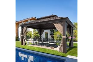YOLENY 12'x16' Hardtop Gazebo with Galvanized Steel Double Roof, Pergolas Aluminum Frame, Netting and Curtains Included, Metal Outdoor Gazebos for Garden, Patios, Lawns, Parties