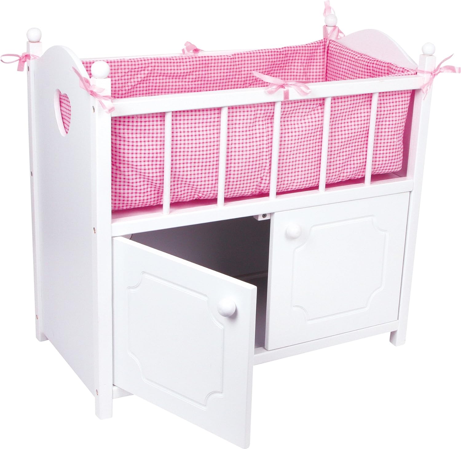 small foot 2875 Doll's bed with cupboard made of wood, Doll's bed made of white wood with pink border, from 3 years old - Image 3
