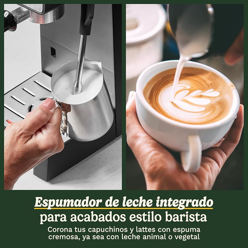 ® Máquina de Espresso Slim | Espresso, Americano, Cold Brew | Vaporizador de leche | 15 bares | Portafiltro sin fondo | Compacta | 1,5L | Tazas de viaje