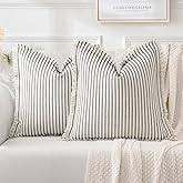 MIULEE Black Pack of 2 Pillow Covers 18x18 Inch Striped Farmhouse Couch Throw Pillow Covers with Fringe Chic Linen Decorative Cushion Covers for Sofa Living Room Bed Outdoor Home Decor