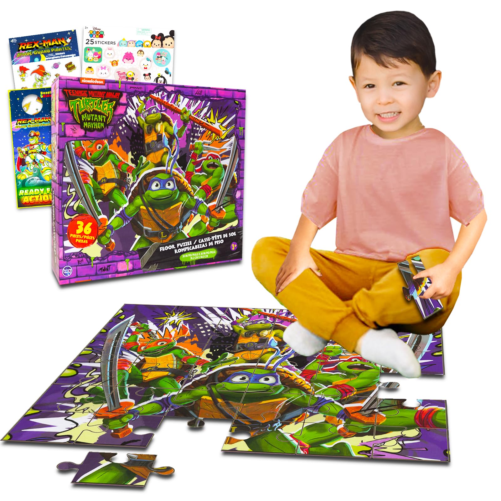 Photo 1 of Teenage Mutant Ninja Turtles Floor Puzzle for Kids Set - Bundle with 36 Piece TMNT Floor Puzzle Plus Stickers, More | Teenage Mutant Ninja Turtles Puzzles for Kids Ages 4-8