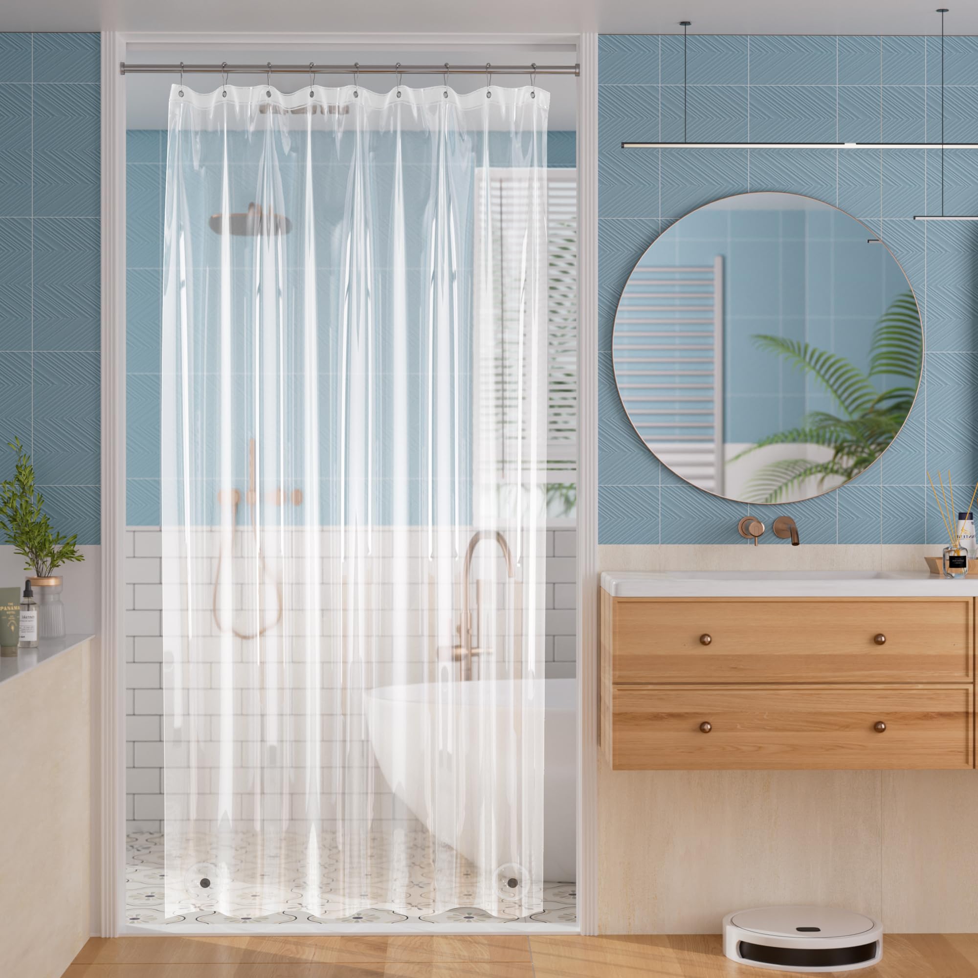 Photo 1 of Titanker Clear Shower Curtain Liner, 54x78 Small Stall Shower Liner Lightweight Waterproof Shower Curtains for Bathroom with Magnets and Rustproof Grommets