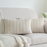 Smile of hope Pack of 2 Corduroy Decorative Lumbar Throw Pillow Covers 20x12 Inch Soft Boho Striped Pillow Covers Modern Farmhouse Home Decor for Sofa Living Room Couch Bed Cream White