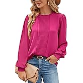 Aifer Womens Frill Mock Neck Puff Long Sleeve Blouses Dressy Pleated Front Work Shirts Business Casual Spring Tops