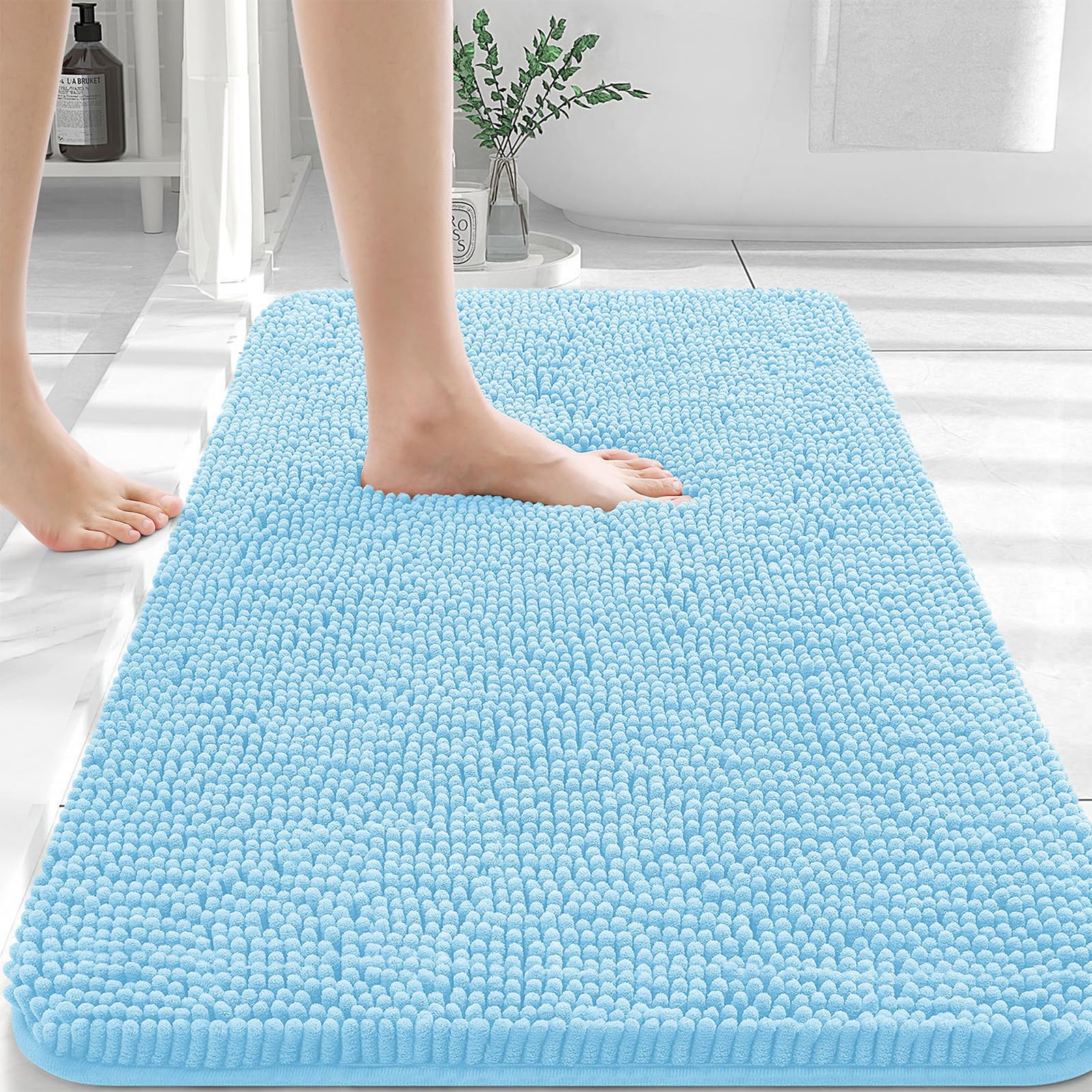 Photo 1 of OLANLY Bathroom Rugs 30x20, Extra Soft Absorbent Chenille Bath Rugs, Rubber Backing Quick Dry, Machine Washable Bath Mats for Bathroom Floor, Tub and Shower, Home Decor Accessories, Sky Blue