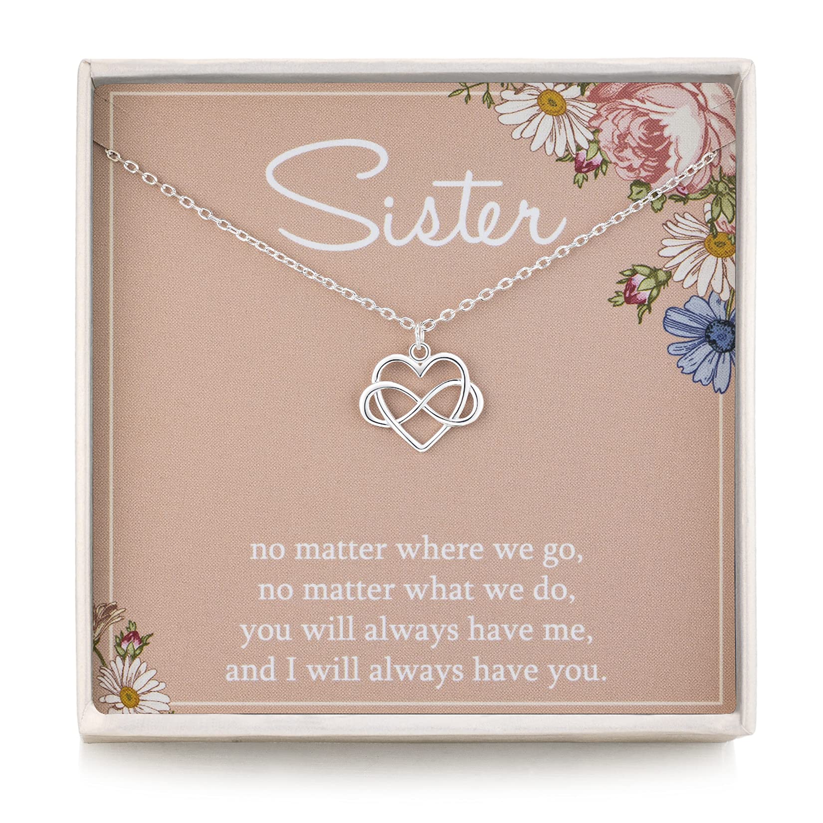 RareLove Sister Gifts from Sisters 925 Sterling Silver Tiny Infinity Heart Necklaces Friendship Jewellery for Women, Sister Birthday Presents