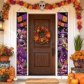 IVN 2PCS Day of the Dead Porch Banners Dia de los Muertos Skeleton Couple | Mexican Fiesta Hanging Signs with Guitar Skeletons Marigold Flowers for Front Door Entryway Porch Altar Decor
