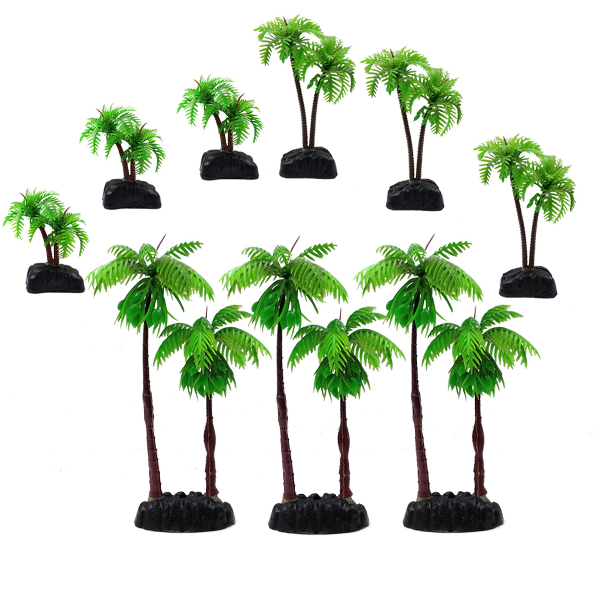 M2cbridge 9pcs Plastic Coconut Tree Aquarium Plants Ornament Mini Resin Artificial Palm Tree