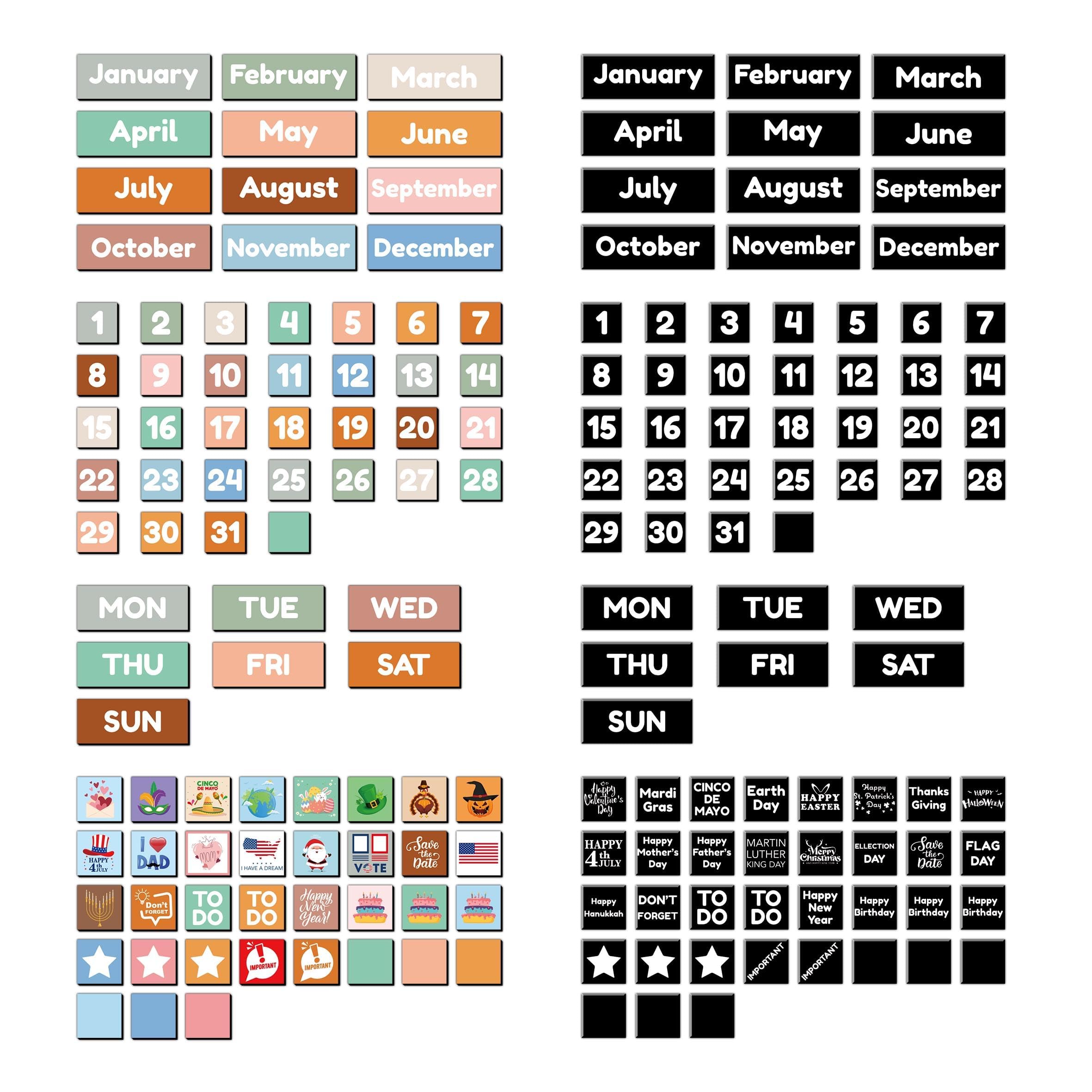 Photo 1 of Lesnala Double-Sided Magnetic Calendar Numbers Month Week and Holiday Labels Dates Indicators Sets for Whiteboard and Refrigerator Classroom Teacher Supplies School Home Office