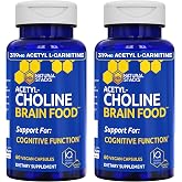 Acetylcholine Brain Food w/Alpha GPC, Cognitive Function Support 120 Count | Choline Supplement w/ 319mg Acetyl L-Carnitine &amp; White Peony Root - Neurotransmitter Support for Learning - Natural Stacks