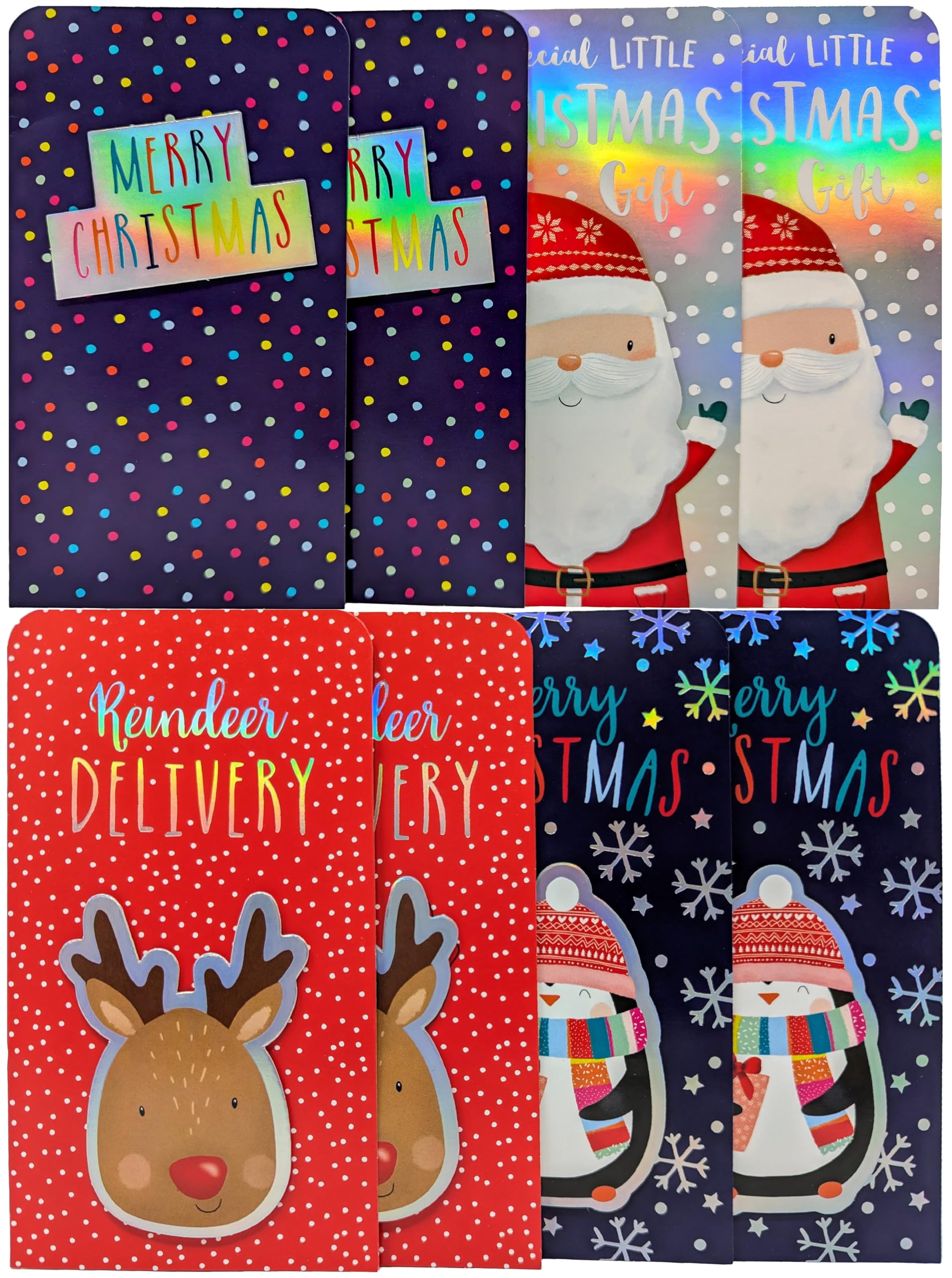 8 Pack Christmas Money Wallets with Red Envelopes – Festive Gift Card Holders for Cash, Vouchers & Presents – Cute Santa, Penguin, Reindeer & Merry Christmas Designs – 16 x 9 cm