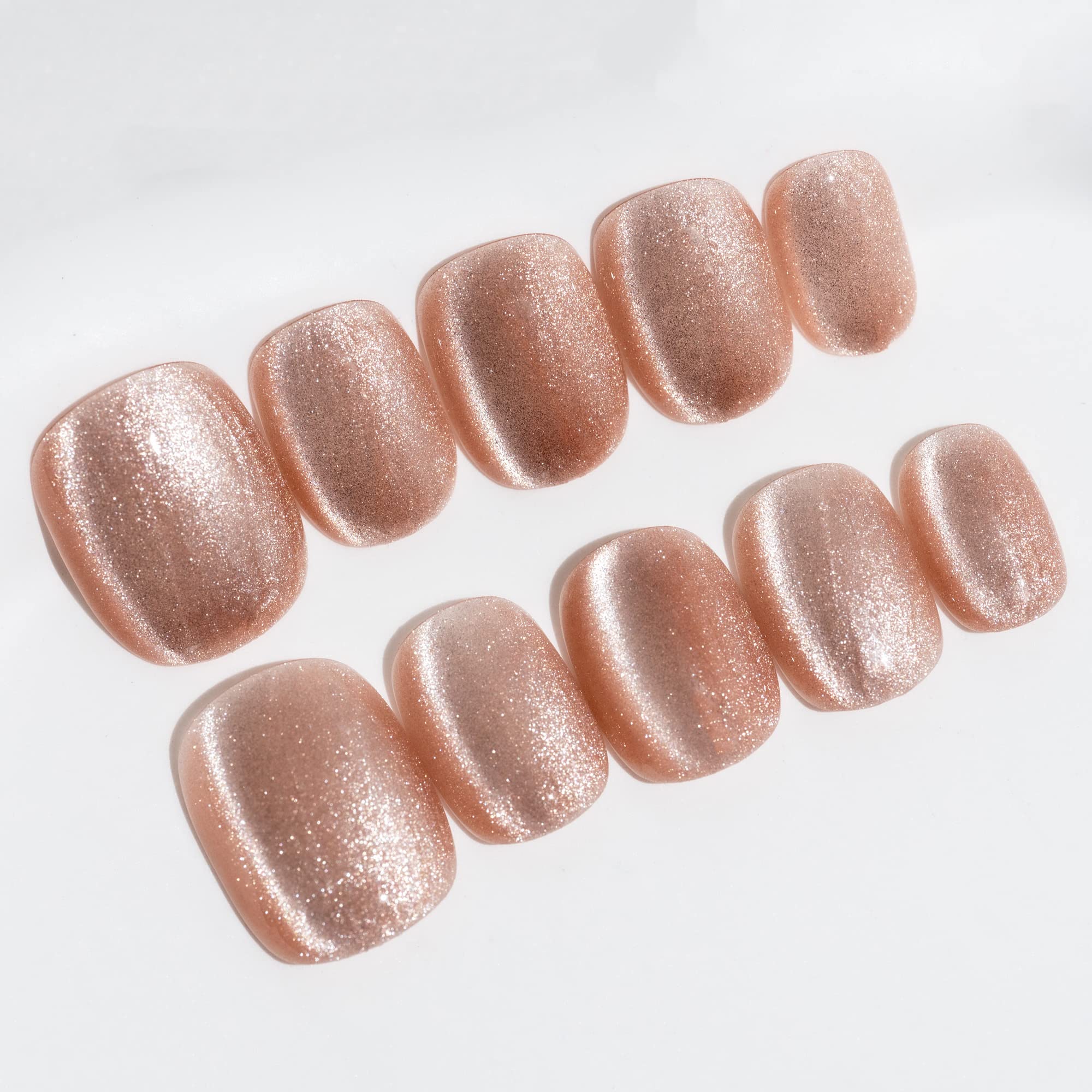 Sun&Beam Nails Handmade Press On Short Round with Flesh Color Cat Eye Design Charm Cute False Nail Tips 10 Pcs (#95 XS) — image 1
