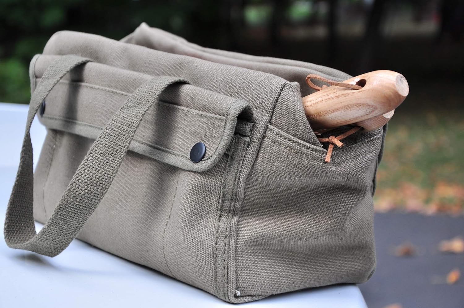 Government Issued Style Mechanics Heavy Duty Tool Bag with Brass zipper and side pockets, tool bag for cars, drill, garden, and electrician. Olive Green: Sports & Outdoors