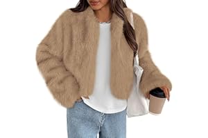 PRETTYGARDEN Womens 2026 Winter Coats Fluffy Cropped Faux Fur Jacket Long Sleeve Open Front Shaggy Outerwear Trendy Clothes