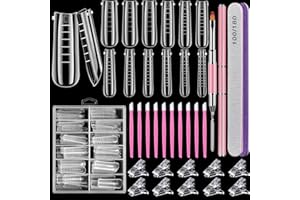 TsMADDTs Clear Acrylic Coffin Nail Forms Set, 120PCS Gel Extension Forms Set, 10PCS Clear Clips, Gel Brush Pen, Nail Files Buffer and Cuticle Pushers