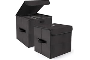 alavisxf xx 12-inch Vinyl Record Storage Box, Nylon Foldable and Stackable Set of 2 Vinyl LP Storage Organizer Case with Lid 