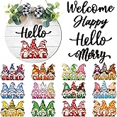 Burbell 20 Pcs Seasonal Gnome Sign for All Seasons Interchangeable Wooden Hello Sign for Front Door, Rustic Wreaths for Porch Wall Christmas Holiday Wall Decor(Gnome Style)