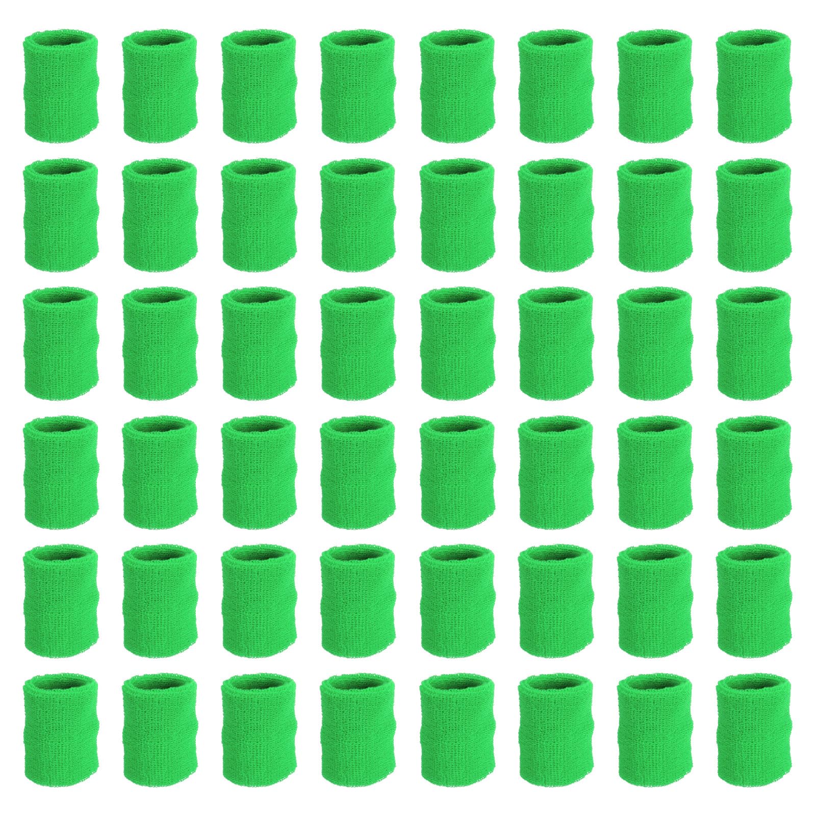 PATIKIL Sports Wristbands, 48 Pack Athletic Cotton Terry Cloth Absorbent Wrist Sweatband for Tennis Basketball Working Out Running, Light Green