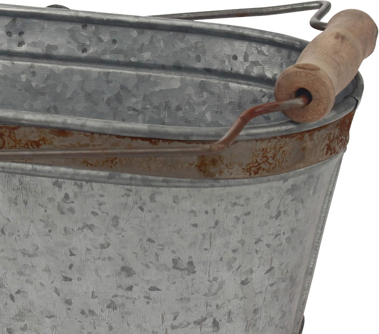 Stonebriar Small Aged Galvanized Metal Oval Bucket with Wooden Handle: Home & Kitchen