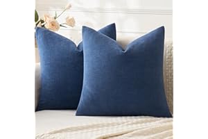 MIULEE Navy Blue Couch Pillow Covers 18x18 Inch, Set of 2 Soft Chenille Decorative Square Summer Throw Pillow Covers Farmhouse for Sofa Living Room Bed