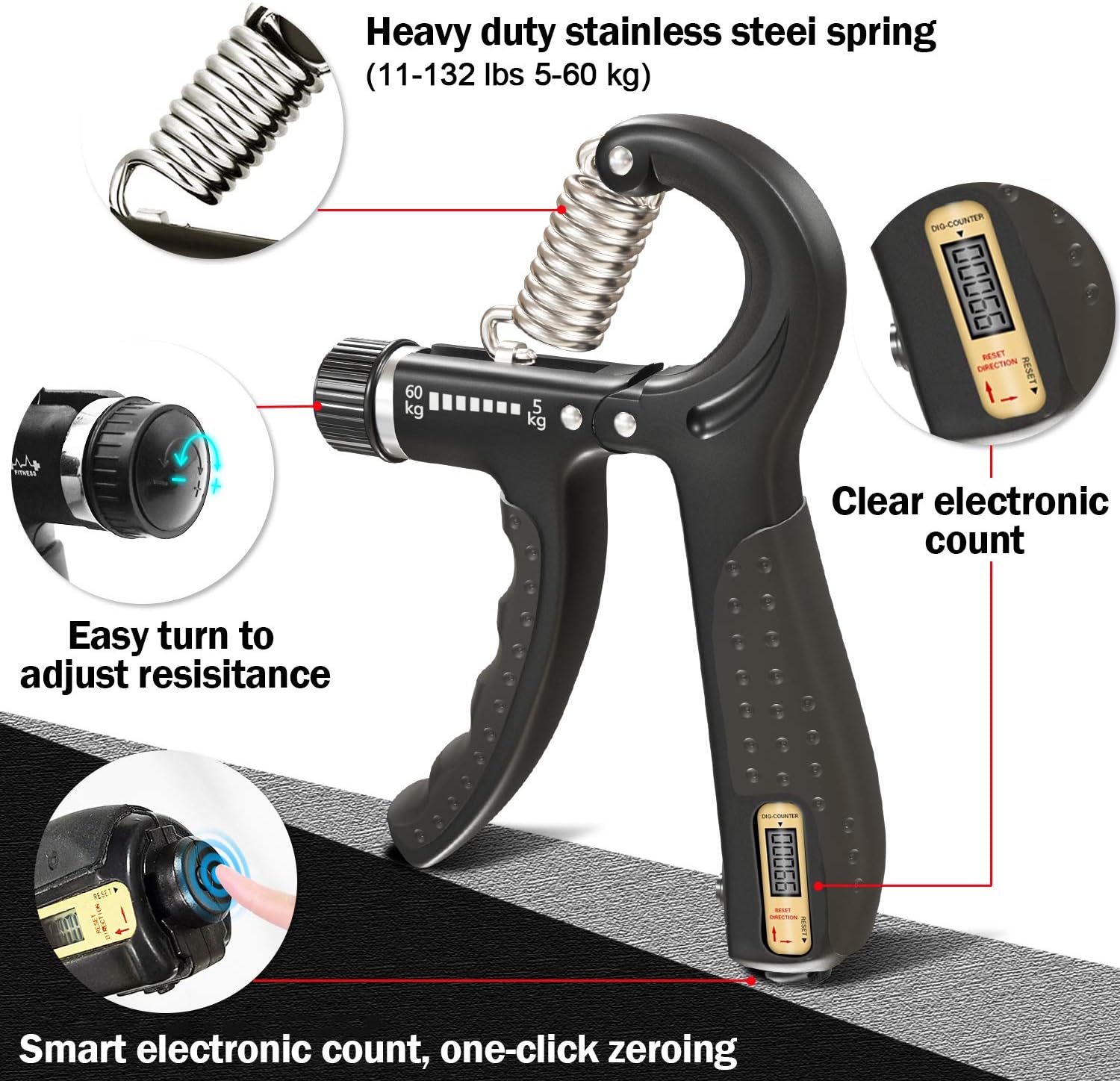 [Upgrade] Hand Grip Strengthener Workout Kit (6 Pack), Forearm Workout, Electronic Counting, Adjustable Resistance Grip Trainer, Finger Stretcher, Finger Exerciser, Grip Ring, Stress Relief Grip Ball : Sports & Outdoors