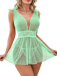 Lilosy Sexy Polka Dots Mesh Sheer Babydoll Chemise
