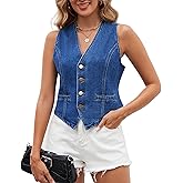 Ladyful Denim Vest Top for Women V Neck Jean Waistcoat Vest Button Down Sleeveless Denim Jacket