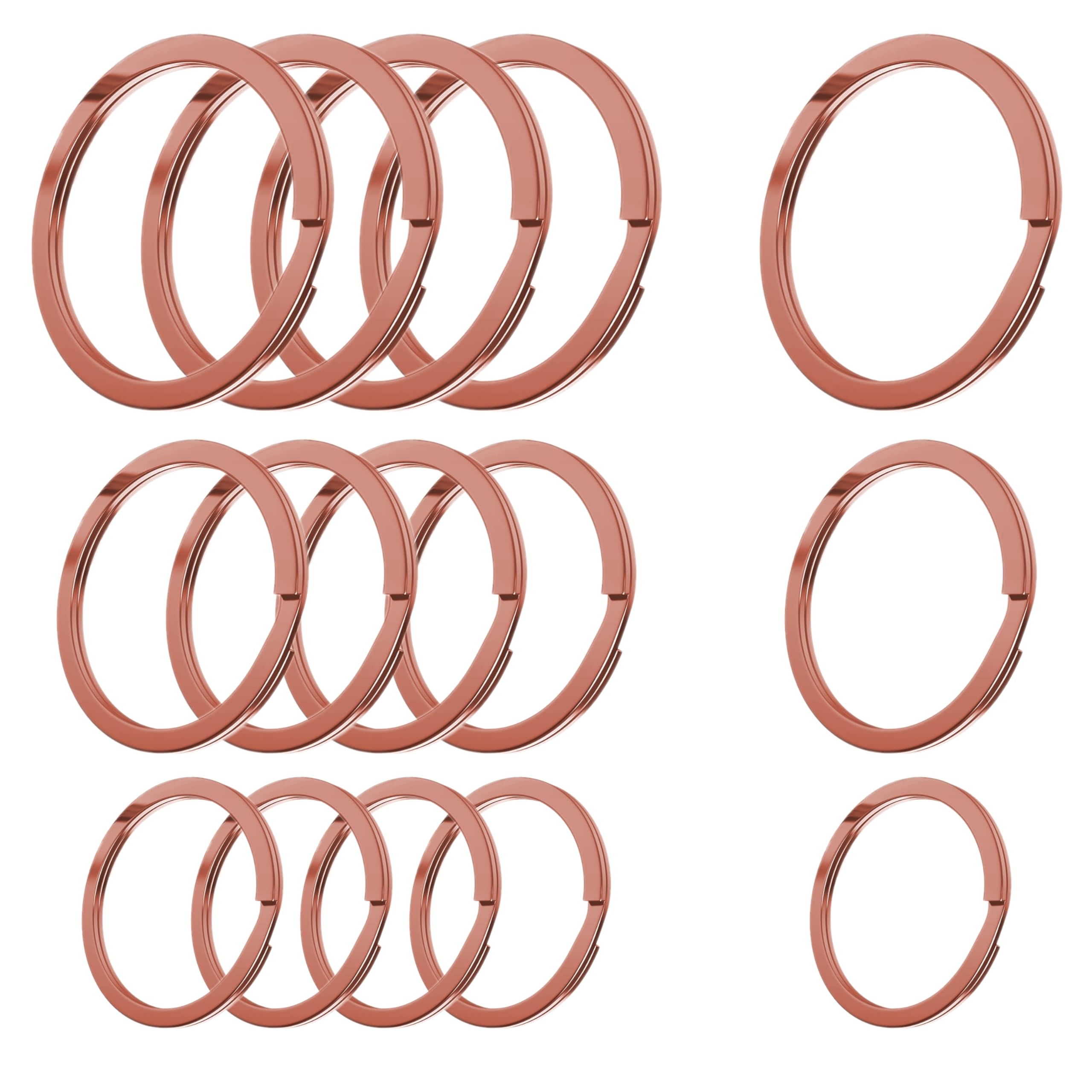 Cerbery - Hardened Steel Key Rings Set - 5 x 30 mm, 5 x 25 mm, 5 x 20 mm - Ring Key Chain Key Fob Key Holder (Rose Gold)