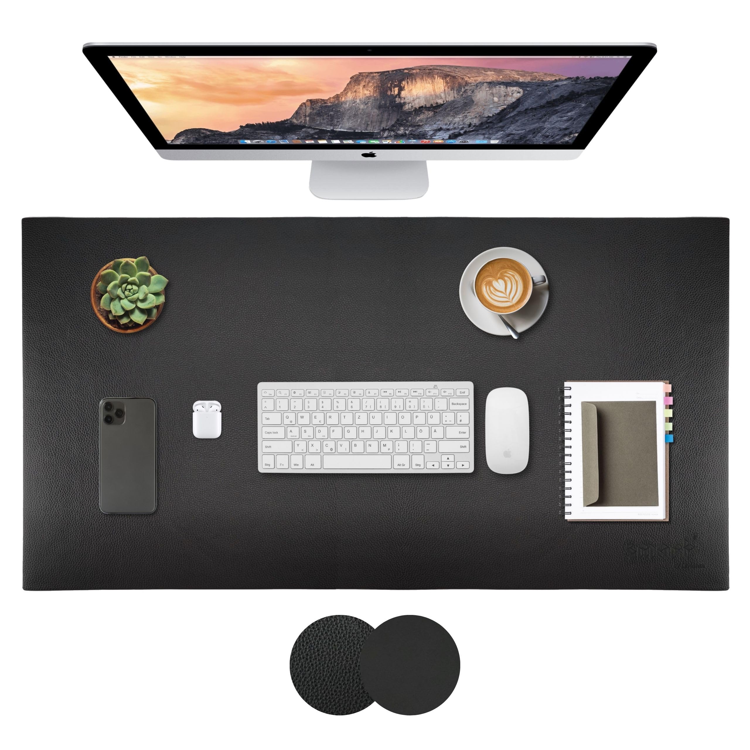 SMART Desk Pad 80 x 40 cm - Large Desk Mat in PVC Leather - Office Writing Mat - Desk Protection, Double-Sided, Black