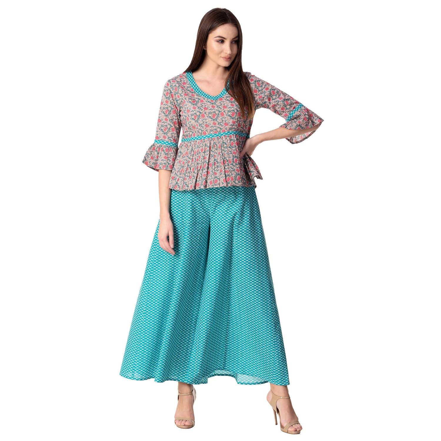 khushal k women's cotton top with palazzo set