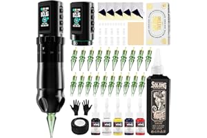 SOLONG TATTOO Solong E201 Pro Cordless Tattoo Gun Kit with 7 Strokes Length,Dual 1800mAh Power Batteries and 100ML Tattoo Ink Mechanical Tattoo Machine for Artists & Beginners SL-TKE201A-1-US
