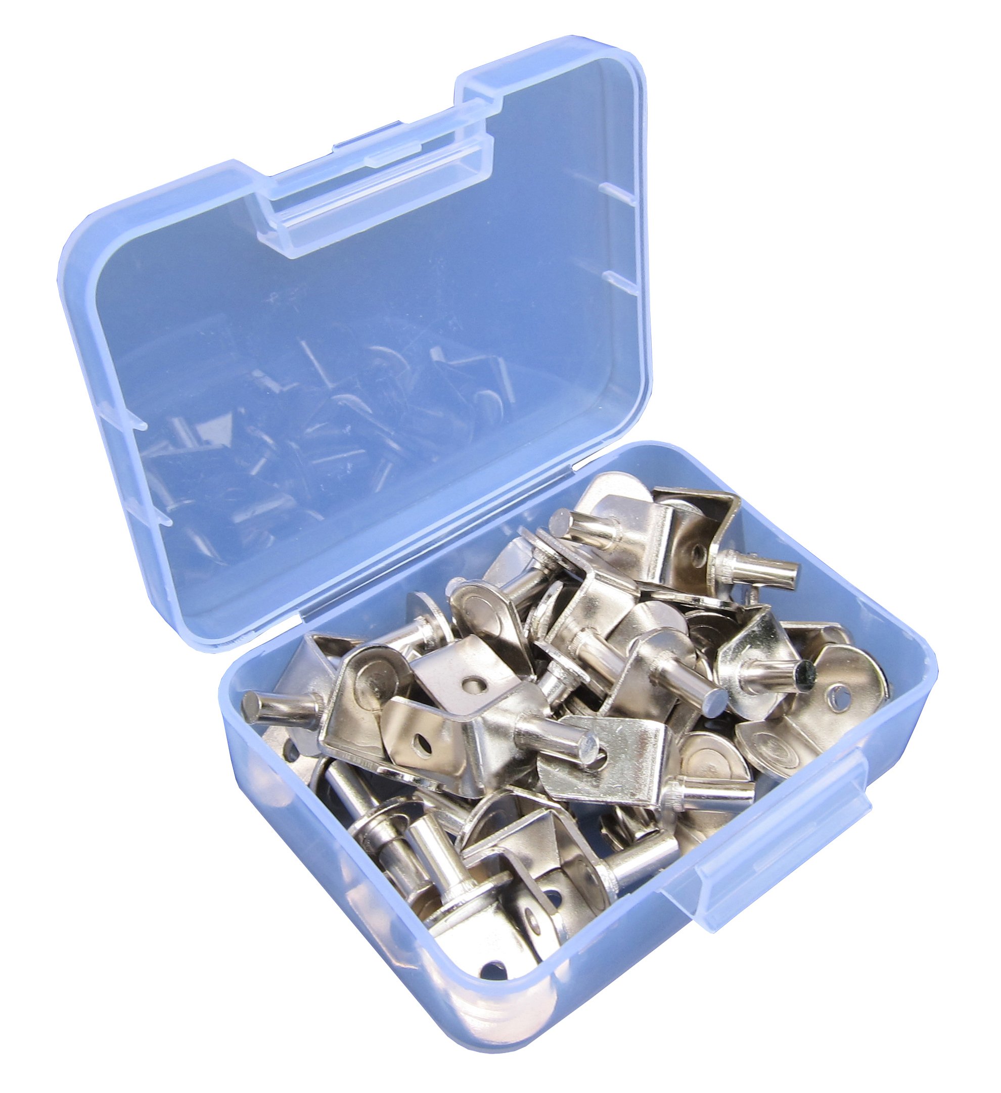 1/4-Inch L-Shape Shelf Rests 36Piece Set, Bracket-Style Shelf Support, Furniture Cabinet Closet Shelf Bracket Pegs with Hole 36-Pack, in Strong Storage Box (Nickel)