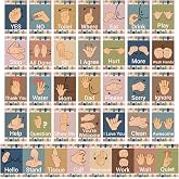 Stamiratiy 36 Pcs ASL Sign Language Posters for Boho Classroom ASL Cutouts American Sign Language Posters for Middle School Teacher Supplies (Boho ASL)