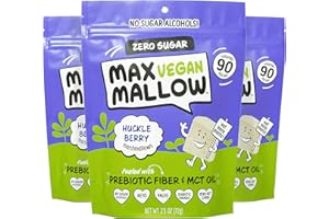 KNOW BRAINER Max Mallow Vegan Sugar Free Marshmallows - Keto Friendly, Perfect for S'mores, Hot Chocolate, and Baking Zero Sugar, Marshmellows Vegan Marshmallows Smores Mct Oil Zero Sugar Huckle Berry 3 Pack