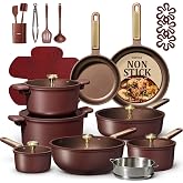 CAROTE 31pcs Nonstick Cookware Sets, Pots and Pans Set with Wok | Induction Cooking Set with Silicone Lids, Easy Clean, Scratch-Resistant, Even Heating, Space Saving, Special Designed Handle